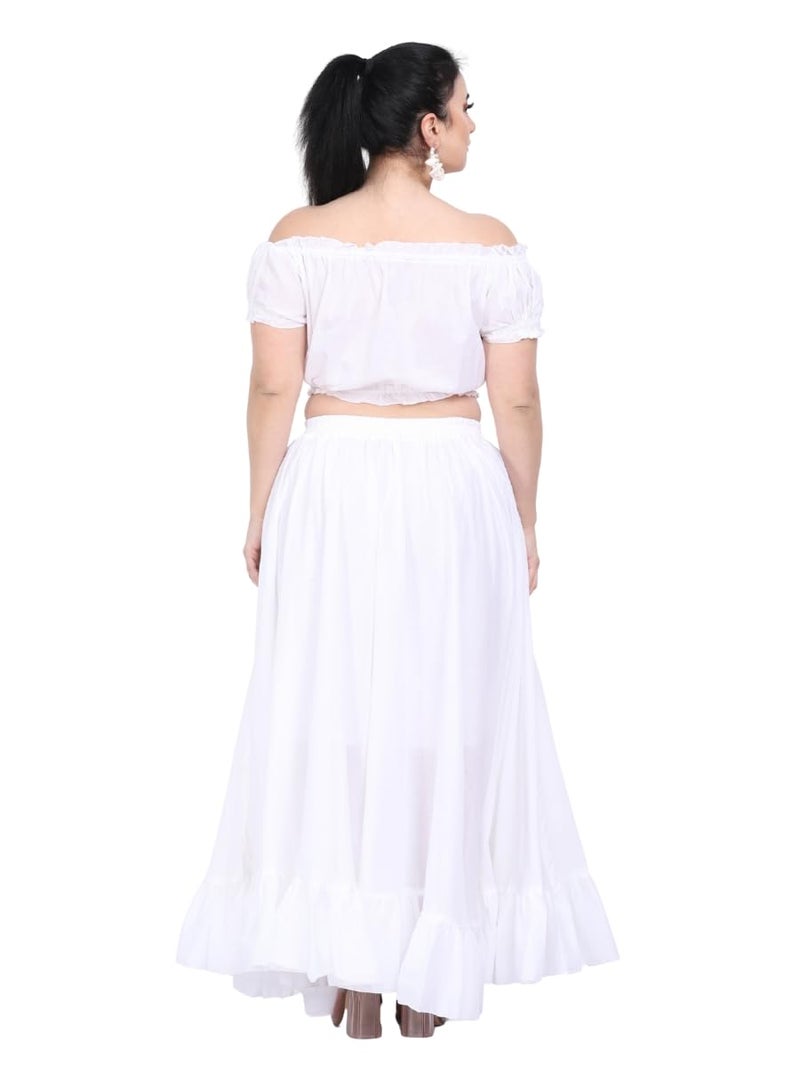 Wevez Women's 15 Yard Elastic Waist Flowing Belly Dancing Cotton Long Maxi Skirt for Summer Holiday White - Image 3